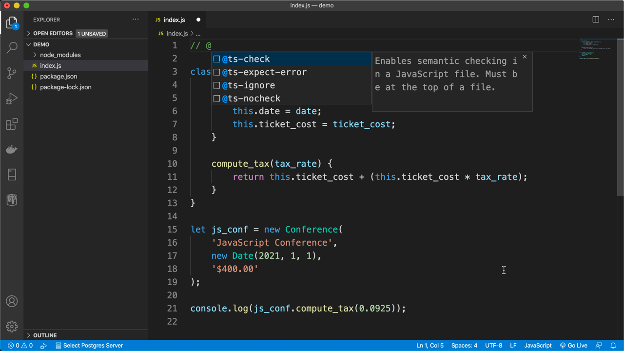 IntelliSense for type checking directive