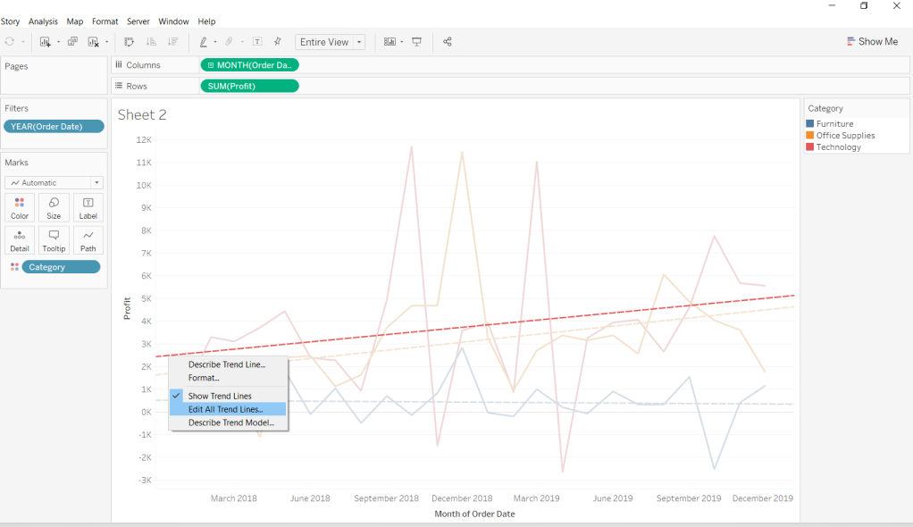 view and describe the trend model of a line in tableau pluralsight graph continuous data how to add more lines excel