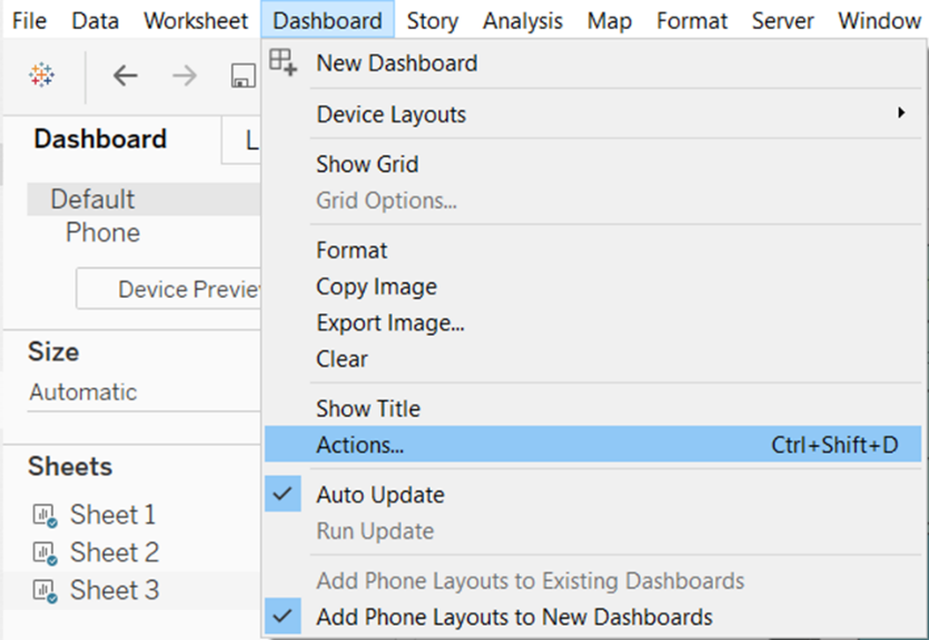 Configuring Dashboard Actions in Tableau 1