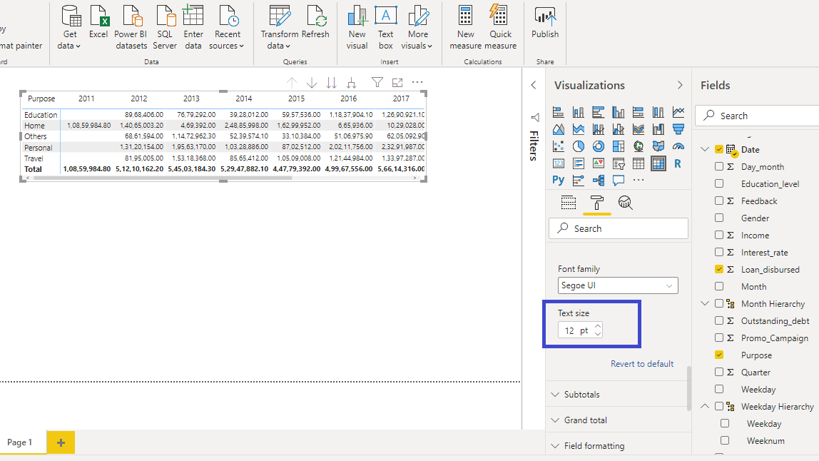 power bi matrix tabular format