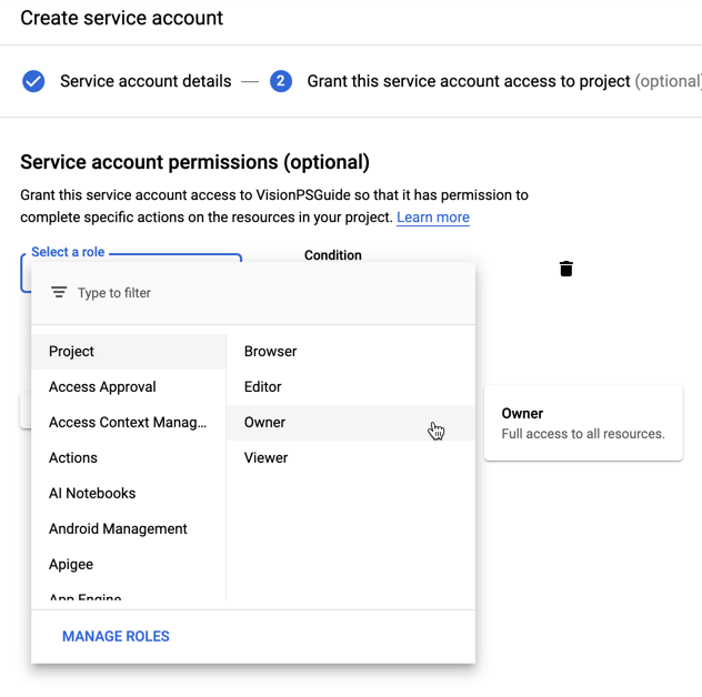 service account permissions